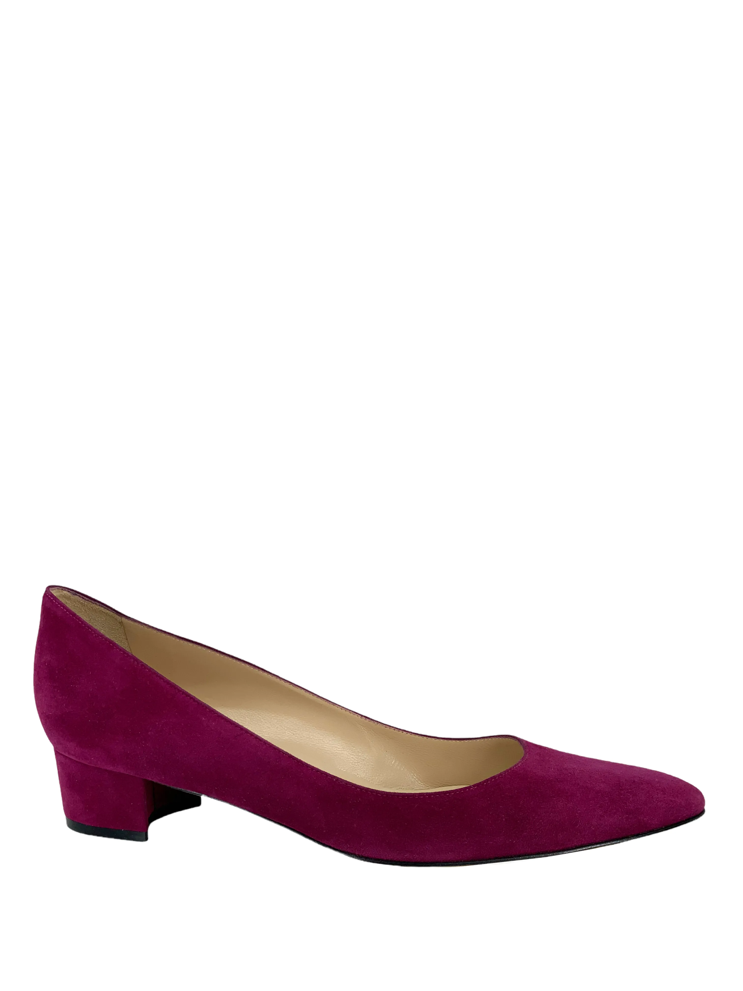 Manolo Blahnik Listony Block-Heel Suede Pumps 9.5