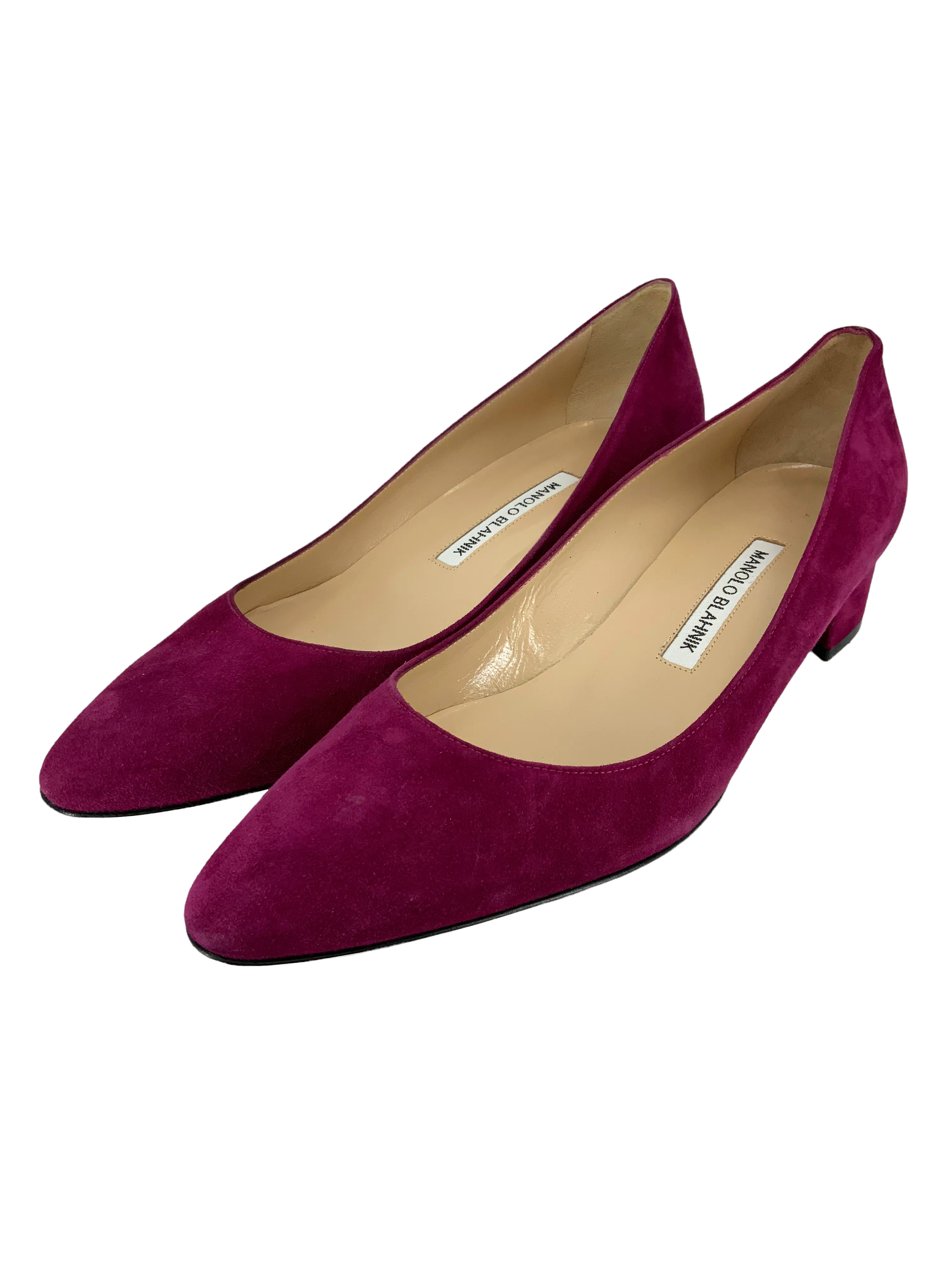 Manolo Blahnik Listony Block-Heel Suede Pumps 9.5