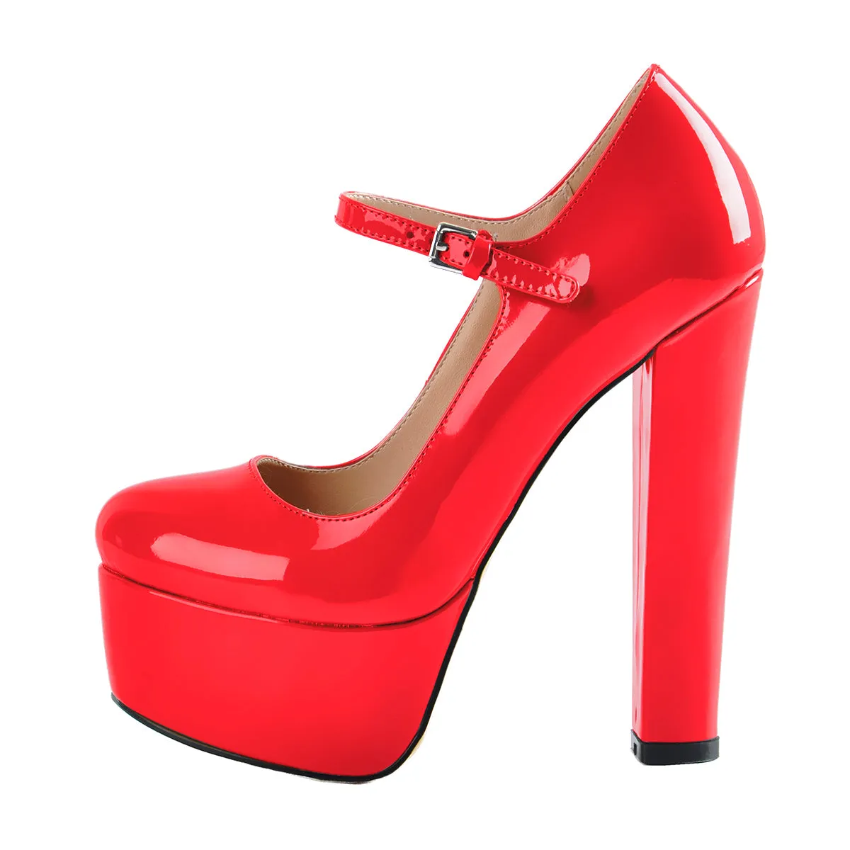 Mary Jane Round Toe Ankle Strap Platform Pumps