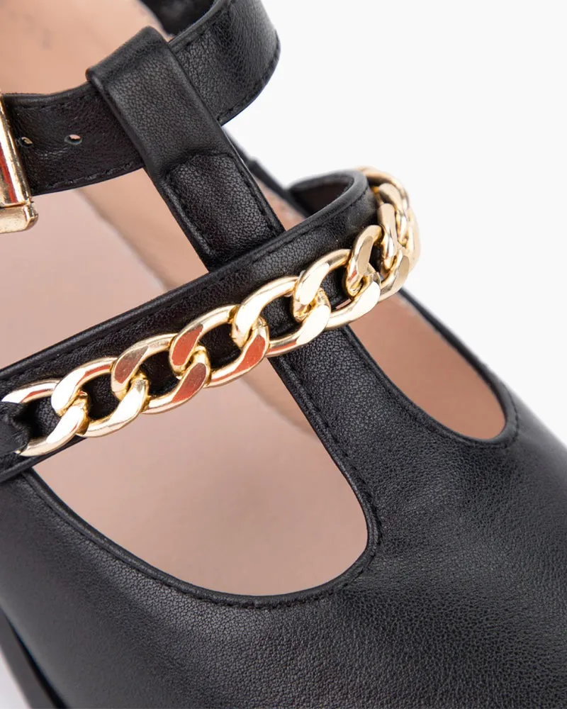 Metal Chain Chunky Heel Mary Jane Pumps