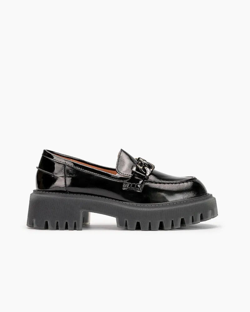 Metal Chain Comfort Chunky Heel Platform Loafers