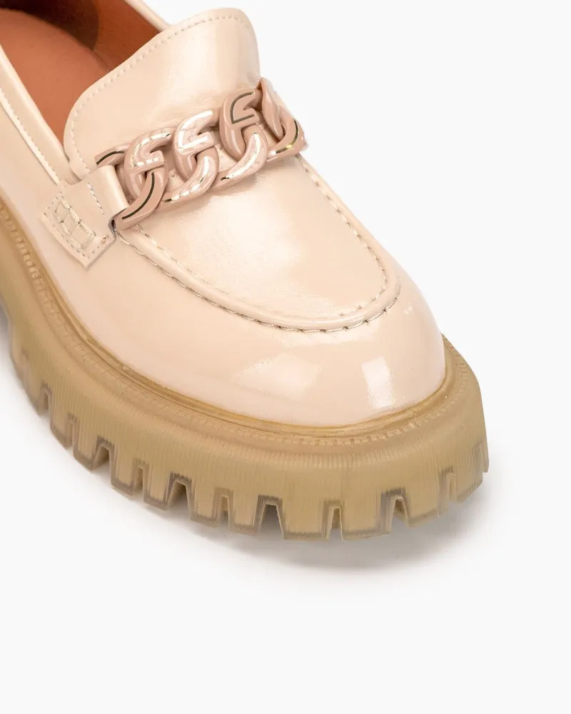 Metal Chain Comfort Chunky Heel Platform Loafers