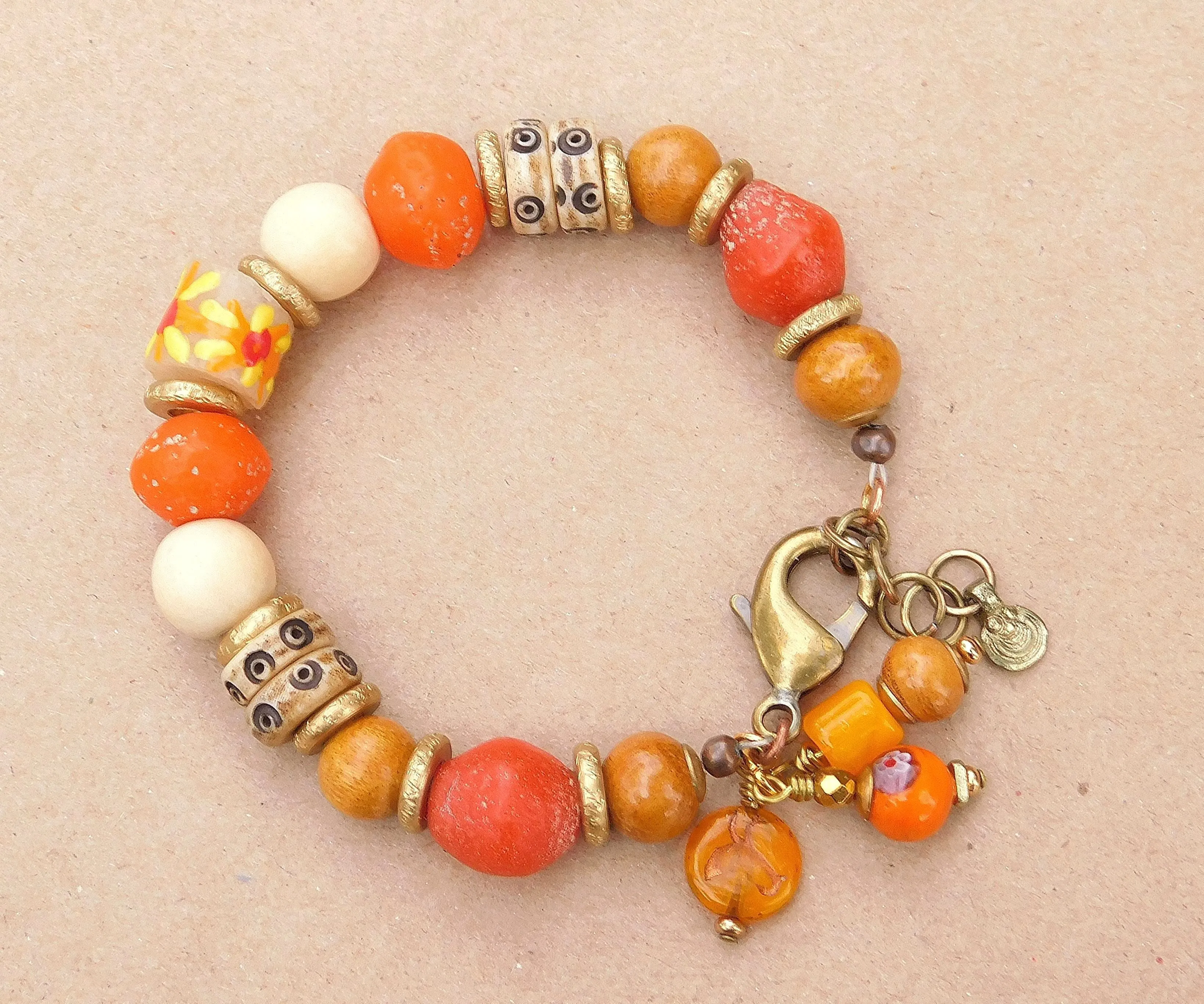 Orange Ancient Style Java Boho Bracelet