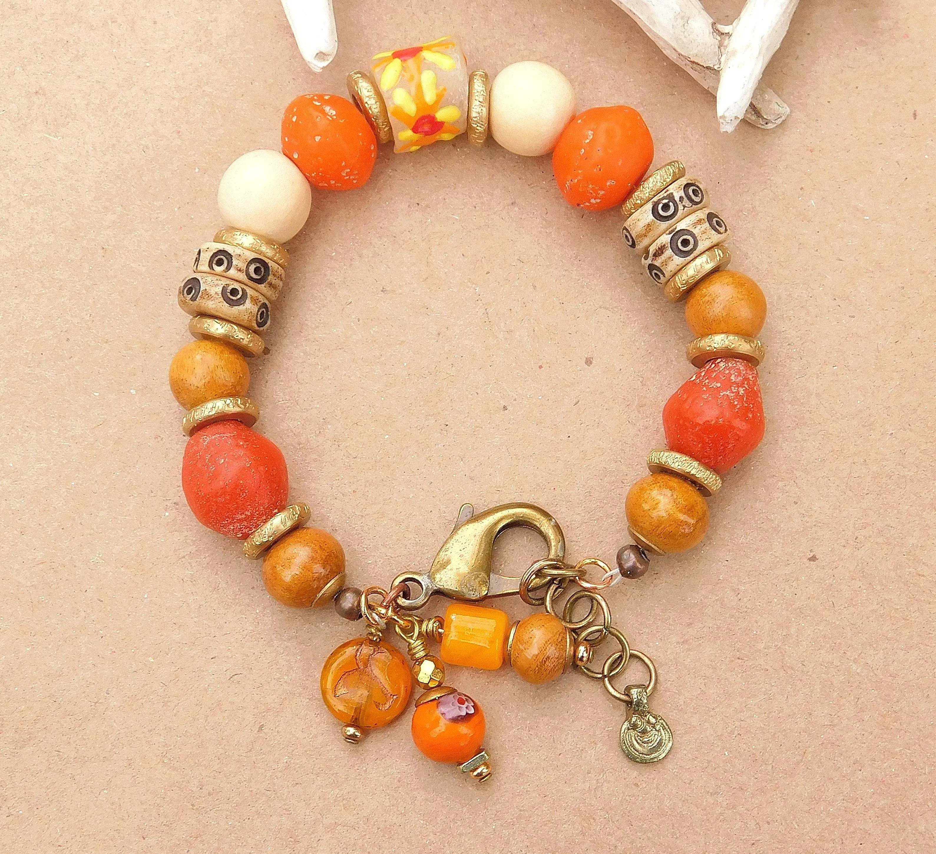 Orange Ancient Style Java Boho Bracelet