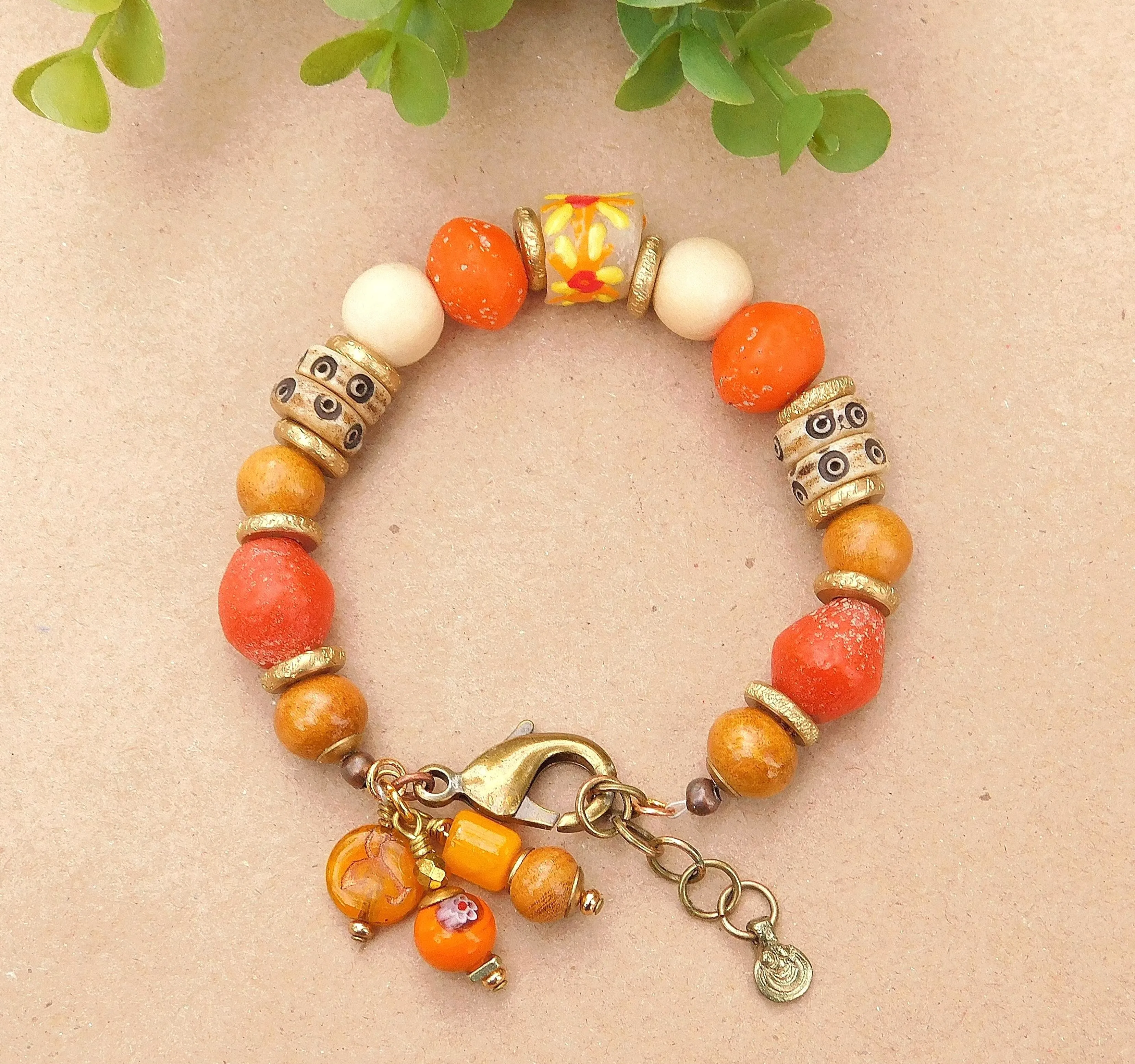 Orange Ancient Style Java Boho Bracelet