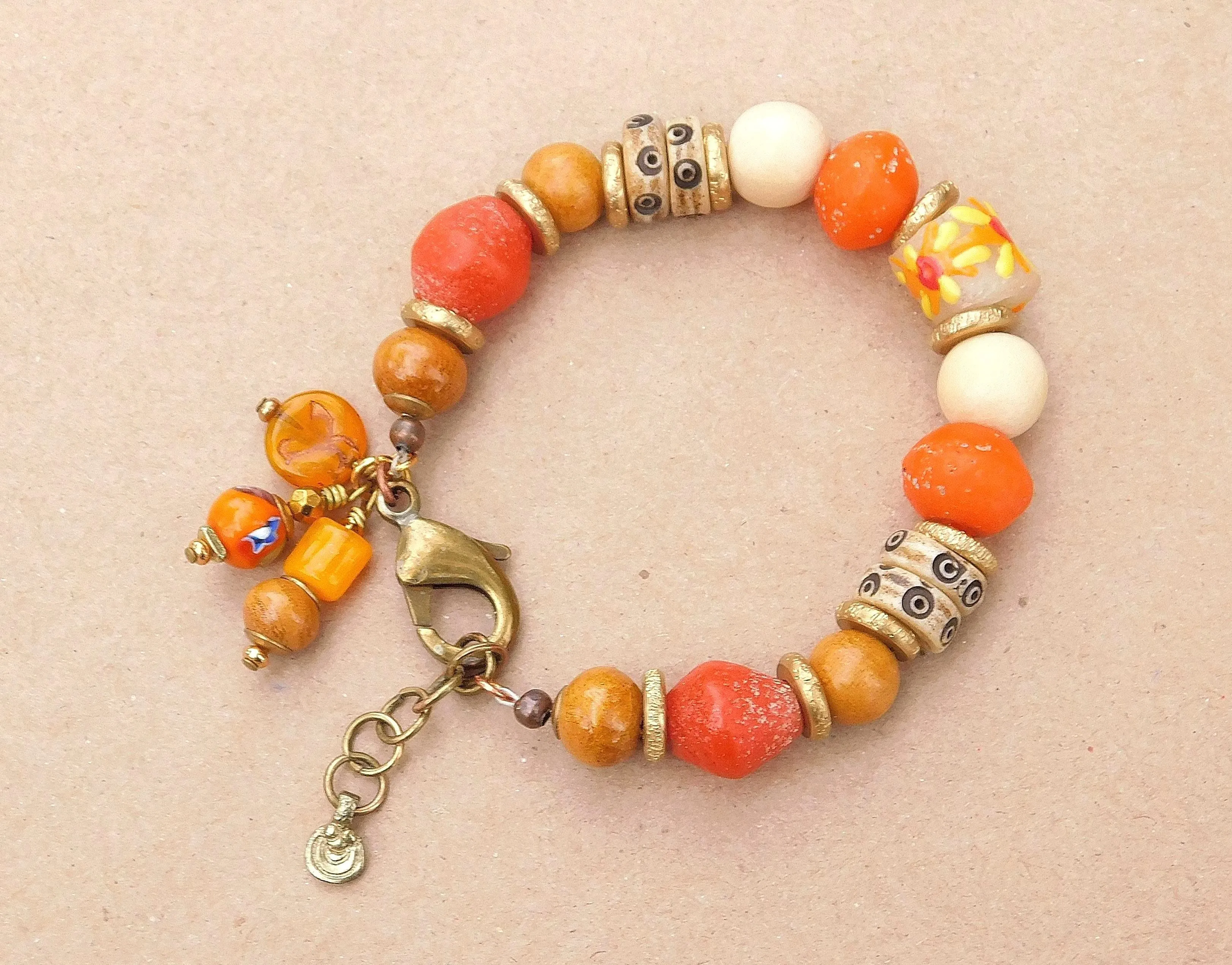 Orange Ancient Style Java Boho Bracelet