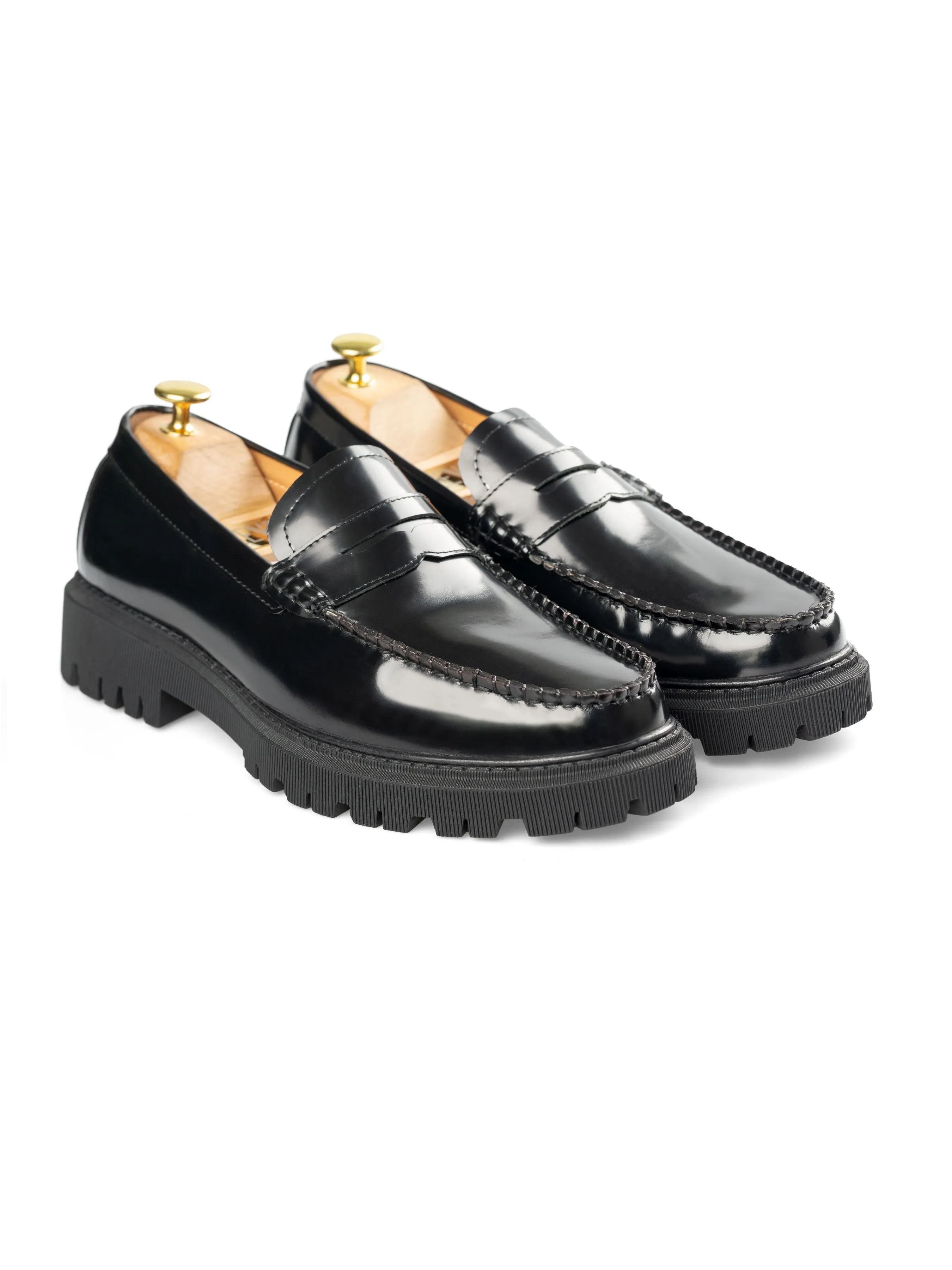 Penny Loafer - Black Polished Leather (Chunky Sole)