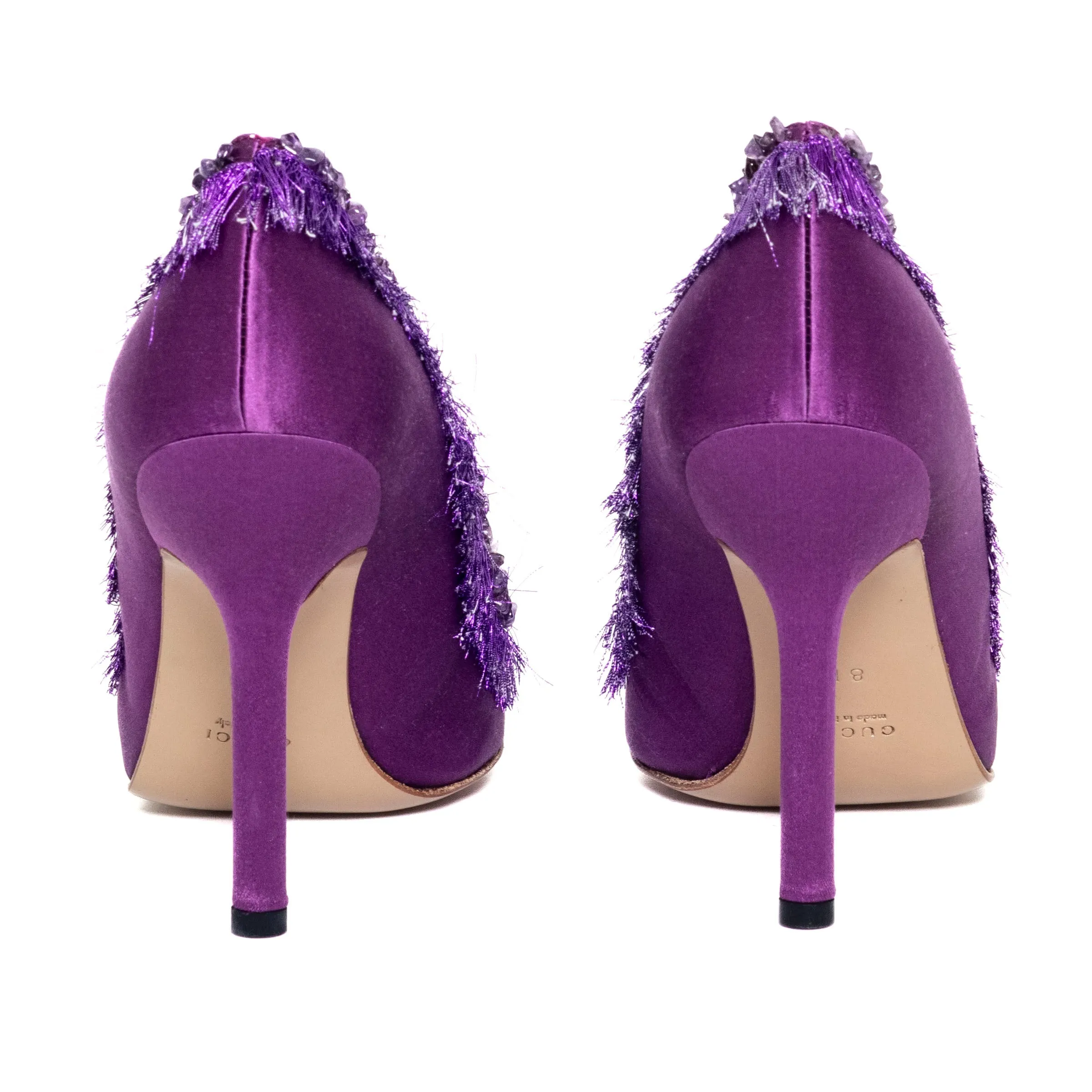 Purple Satin Fringe and Sequin Pumps 8