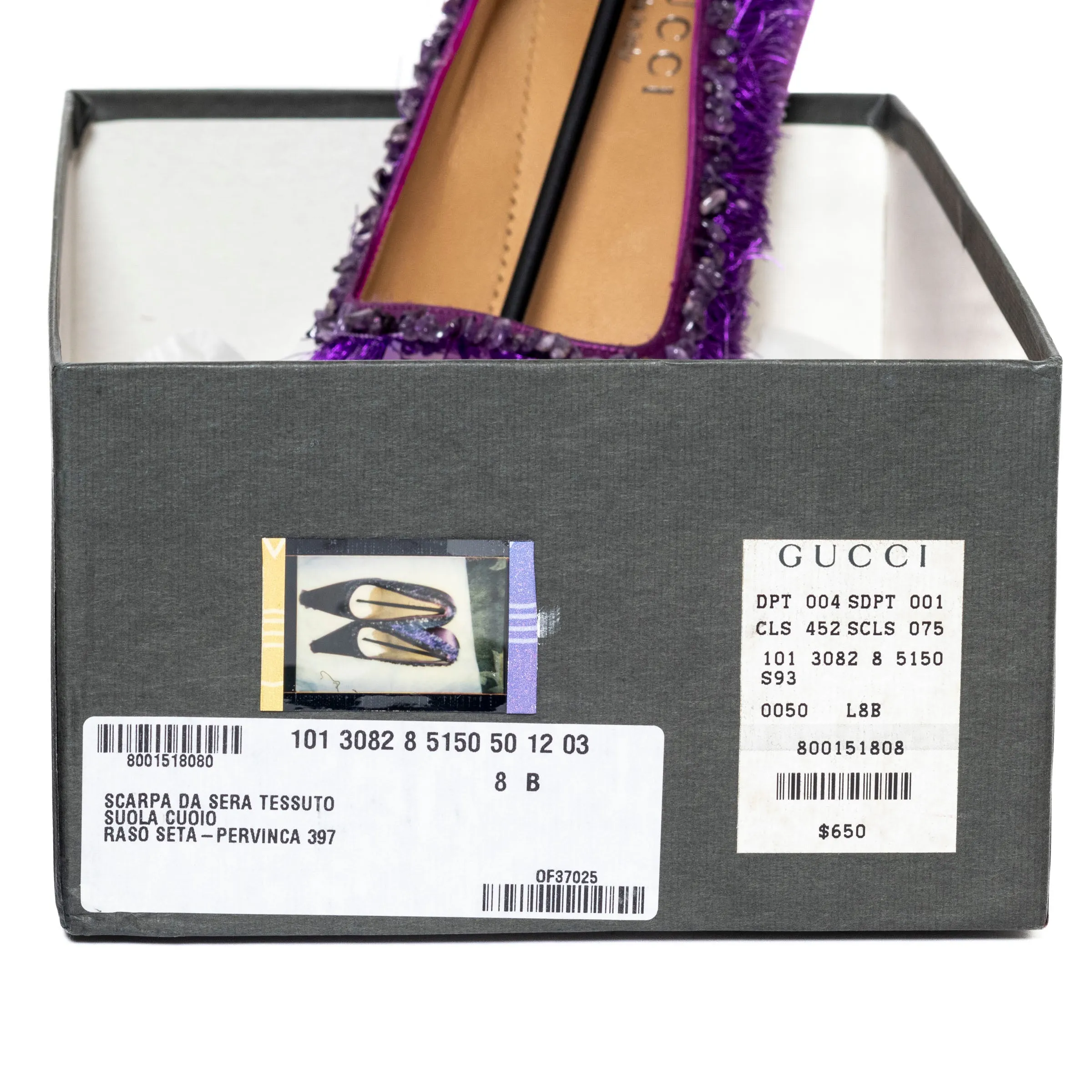 Purple Satin Fringe and Sequin Pumps 8