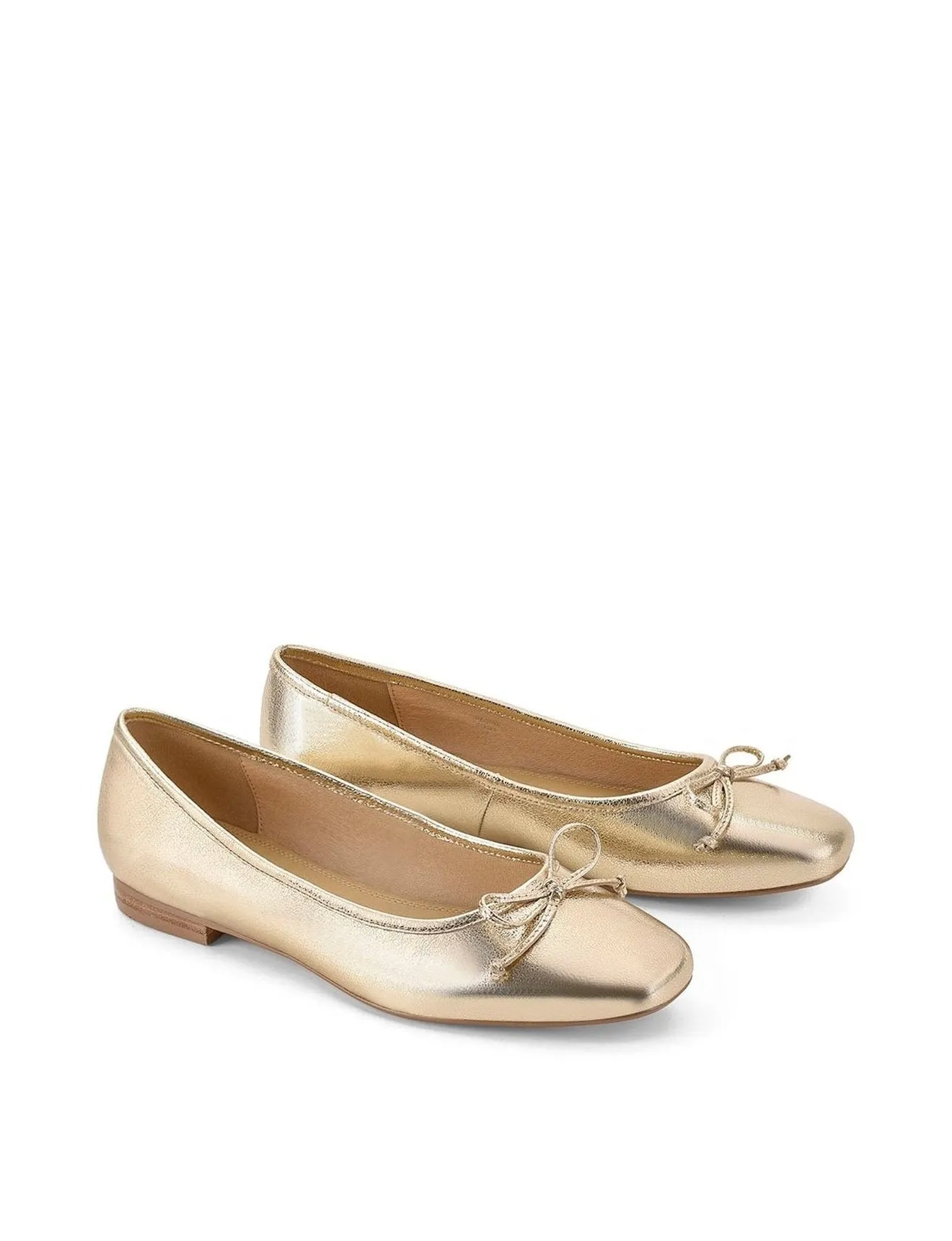 Regina Square Toe Ballet Flats - Gold Leather