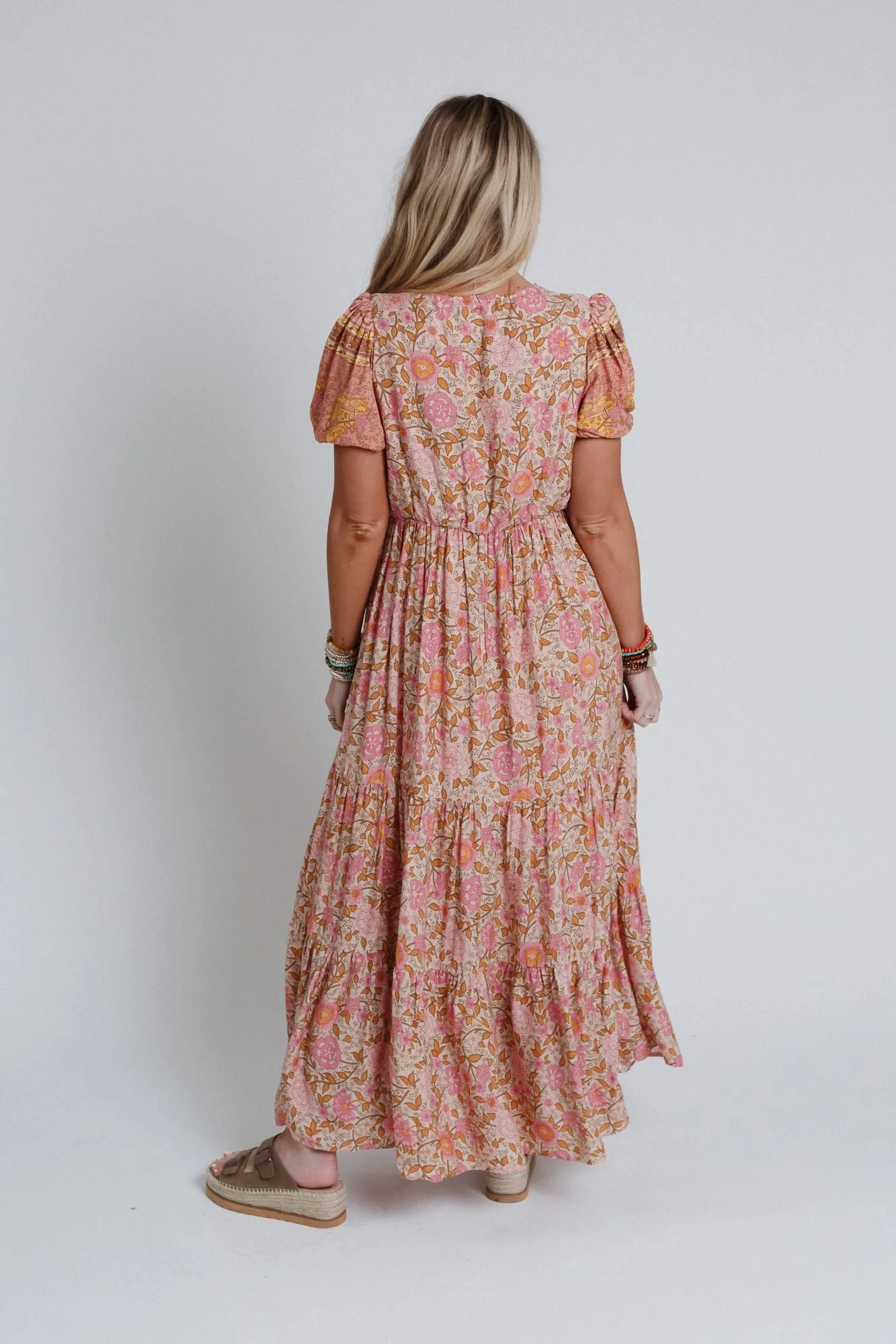 Rustic Rose Border Print Maxi Dress - Rose