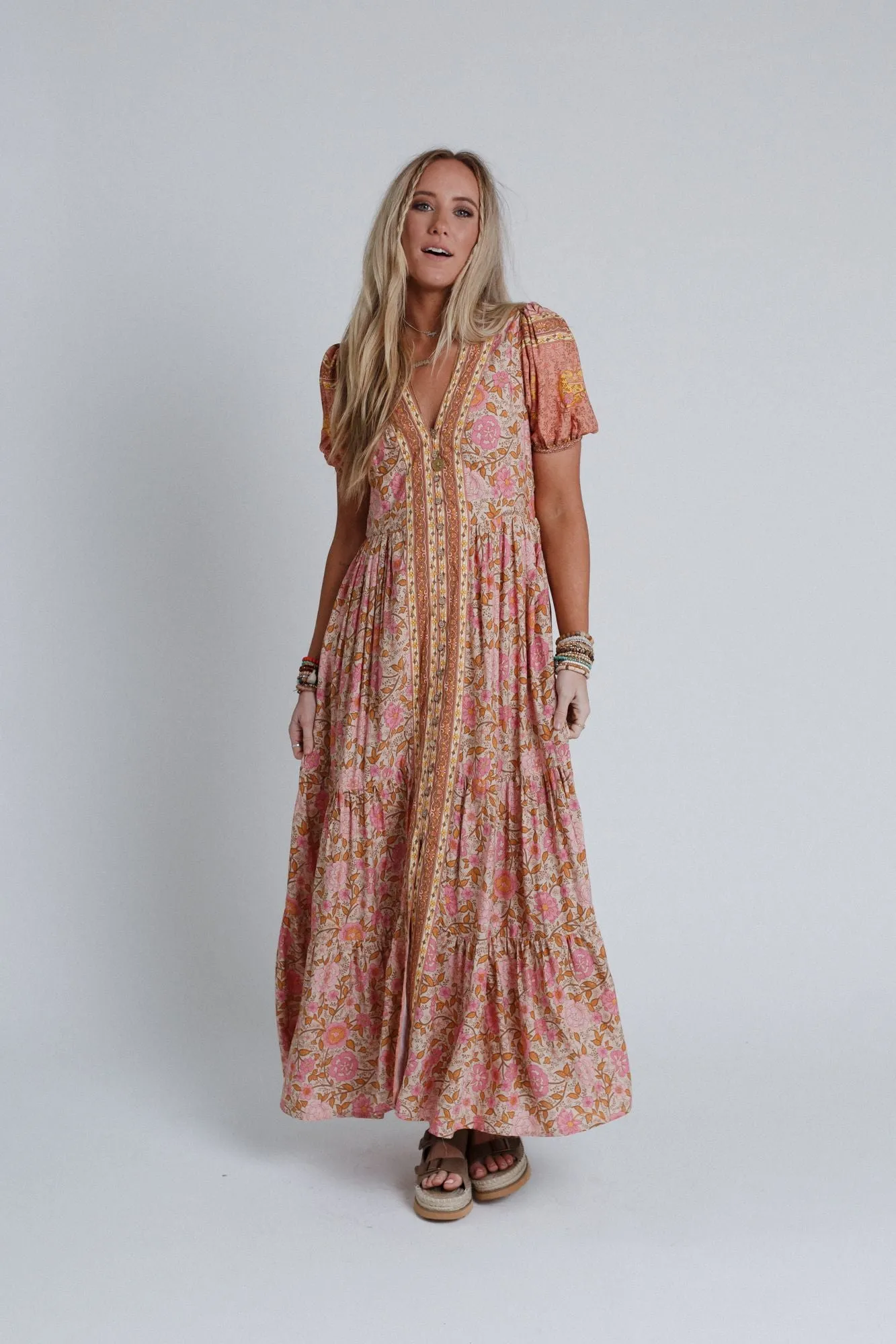 Rustic Rose Border Print Maxi Dress - Rose