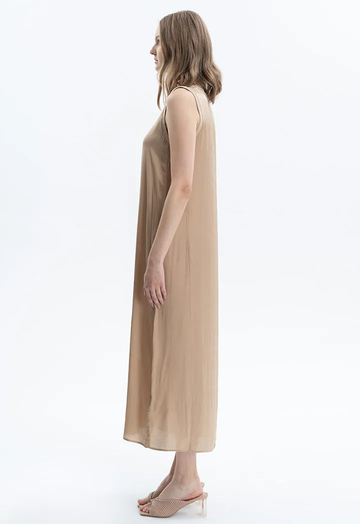 Solid A-line Maxi Sleeveless Dress