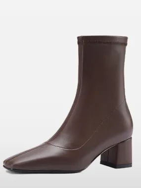 Square Toe Real Leather Ankle Boots