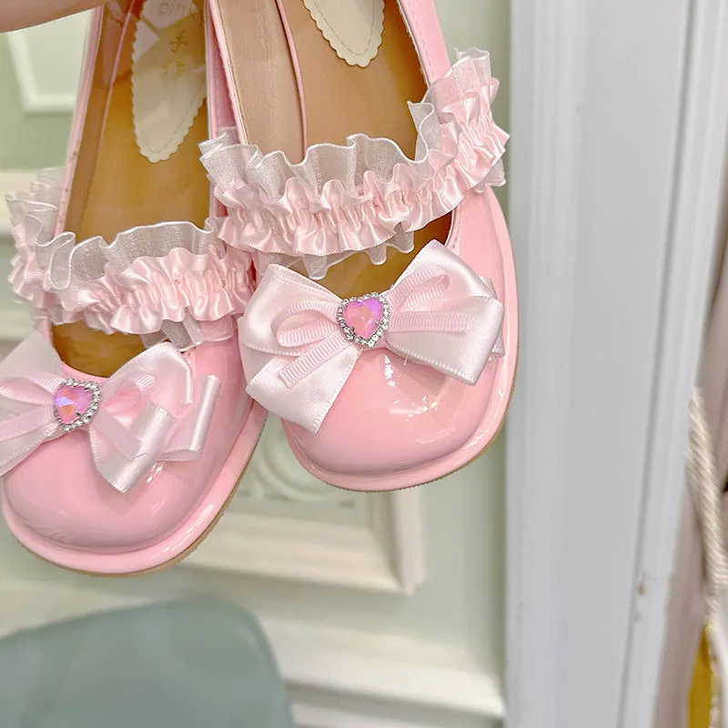 Sweet Peach Pink Bow Lace High Heels