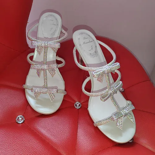 Sweet Rhinestone Bow Sandals High Heels