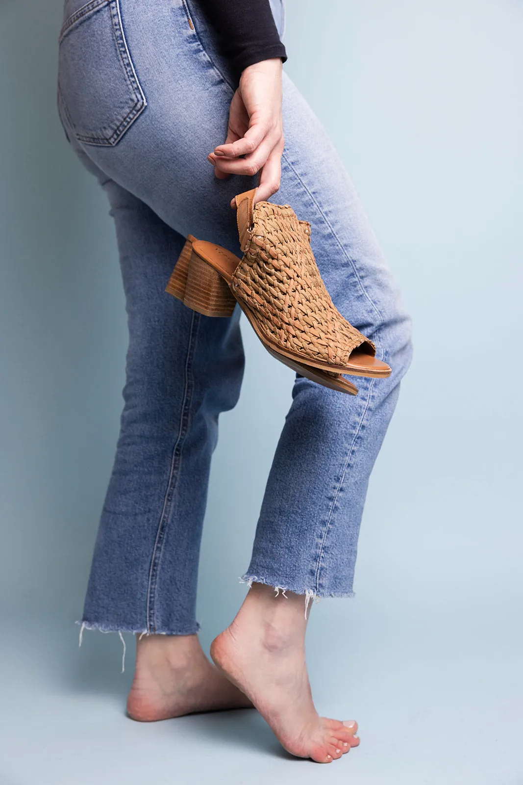 Veronique Woven Leather Mule in Tan