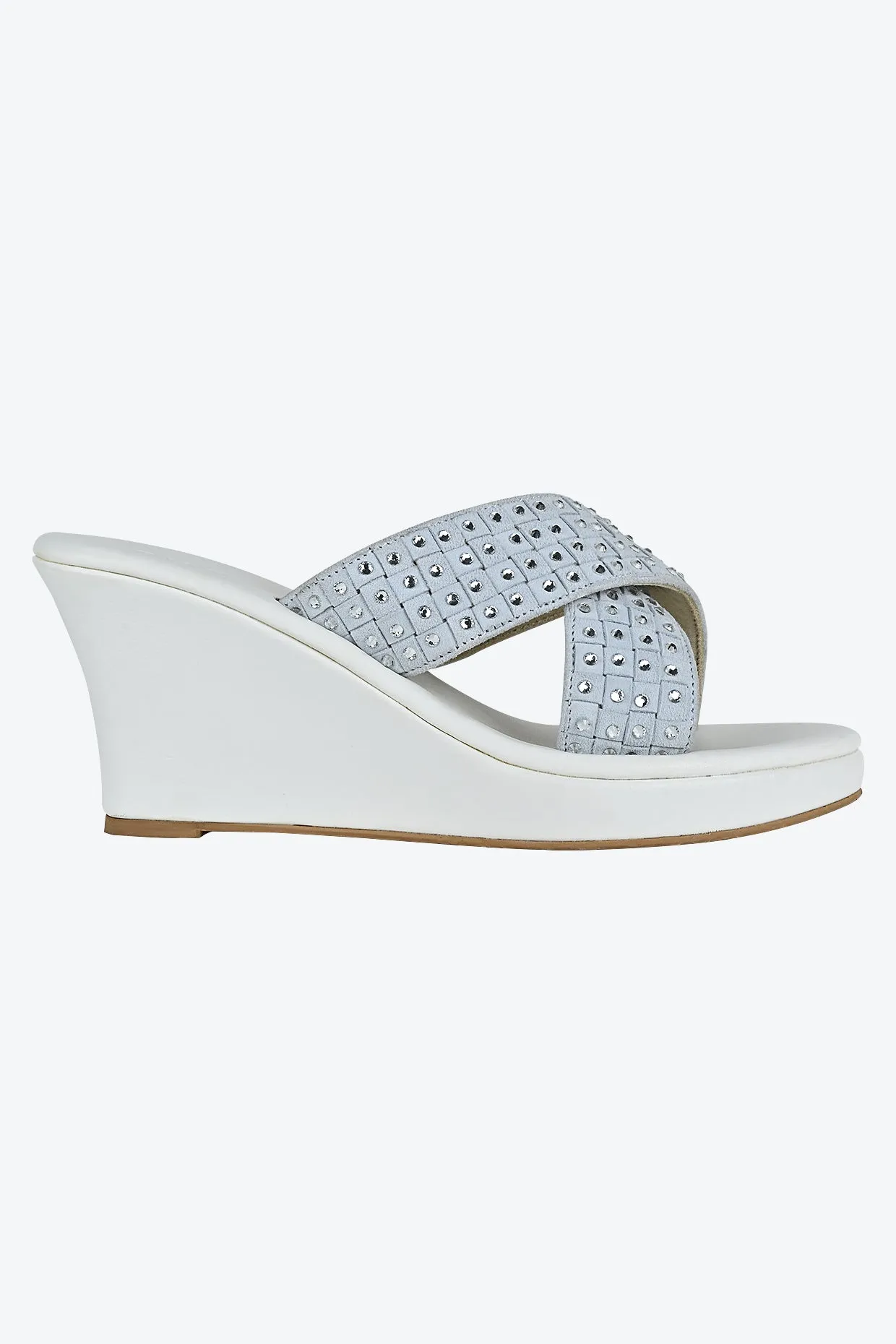 White Crystal Wedge For Women