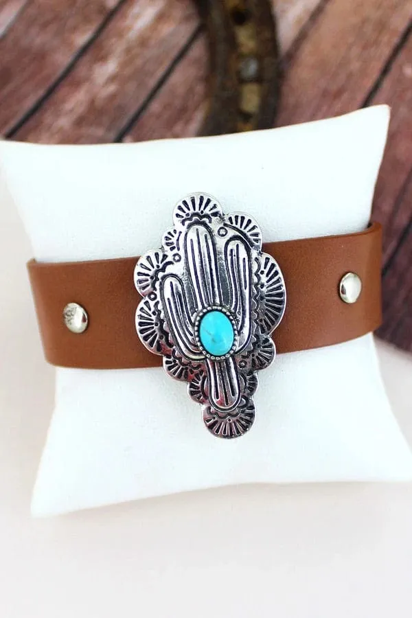 Wide Leather western charm CUFF SNAP BRACELET