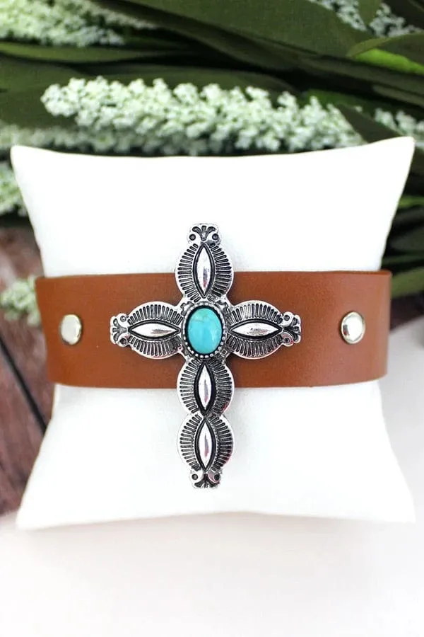 Wide Leather western charm CUFF SNAP BRACELET