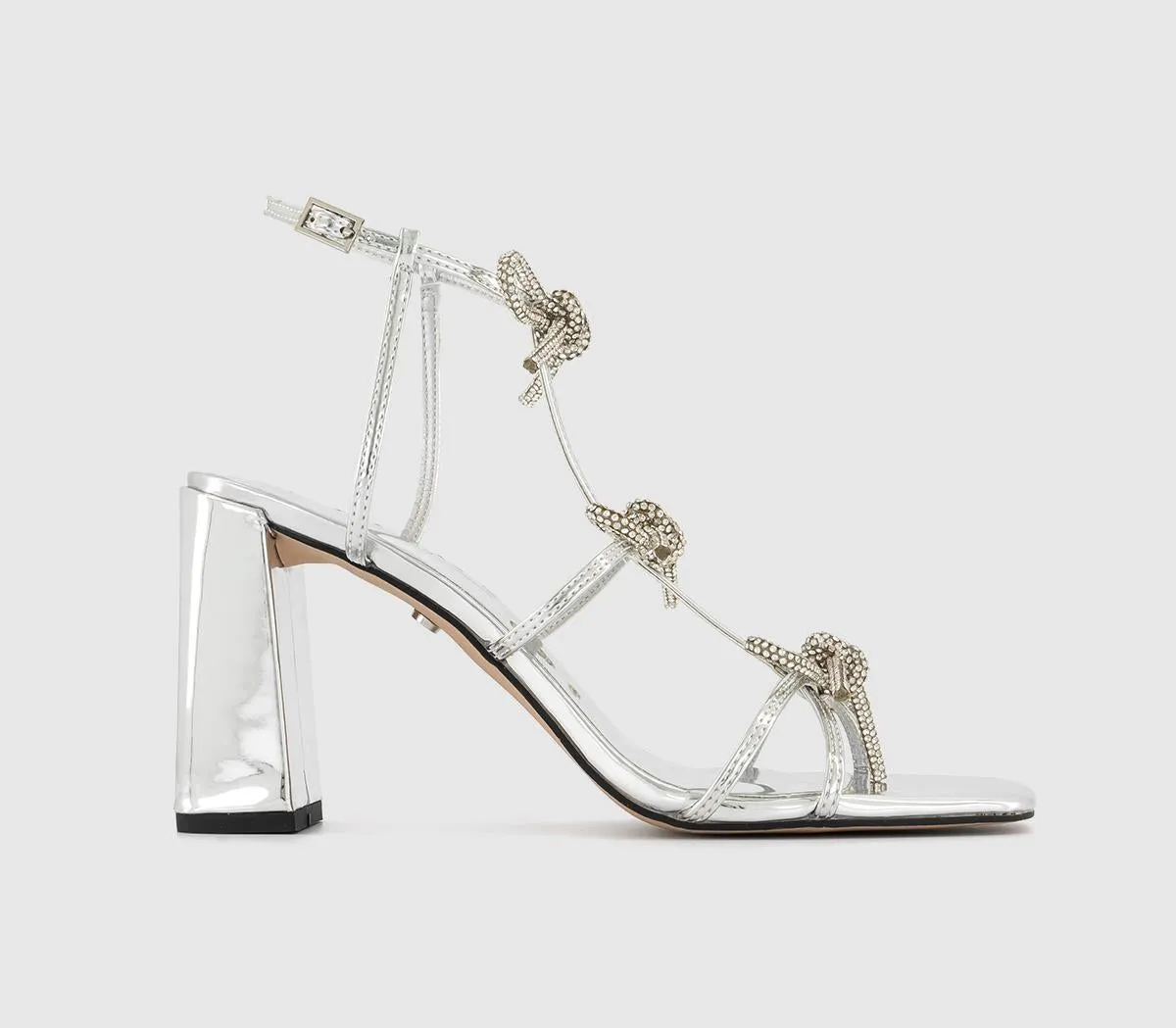 Womens Office Henley Bow Detail Block Heels Sandals Silver