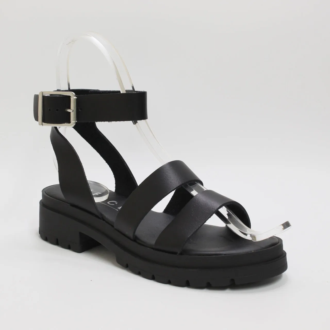 Womens Office Sweepstake Double Strap Chunky Sandals Black Leather