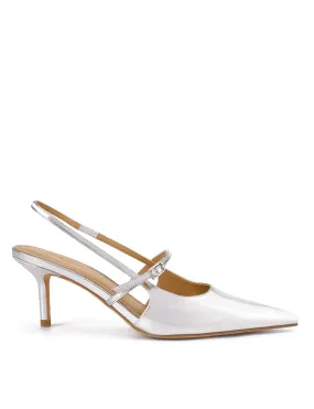 York Slingback Heel - Silver Metallic Leather